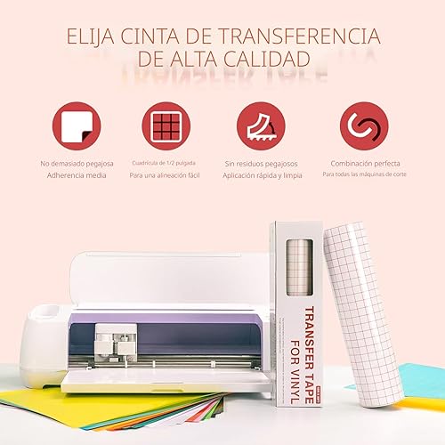 Miniatura 2 de YRYM HT Rollo de cinta de papel de transferencia de vinilo transparente 12 x 50 pies con cinta de aplicación de cuadrícula de alineación para