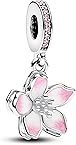 PANDORA Moments Kirschblüten Charm-Anhänger aus Sterling Silber mit Zirkonia, Kompatibel Moments Armbänder, 790667C01