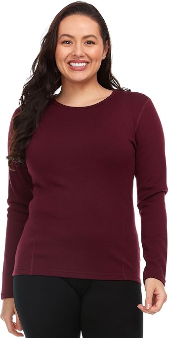 100% Merino Wool - Womens Heavyweight Top and Bottom - Thermal Base Layer Set - Burgundy - Large