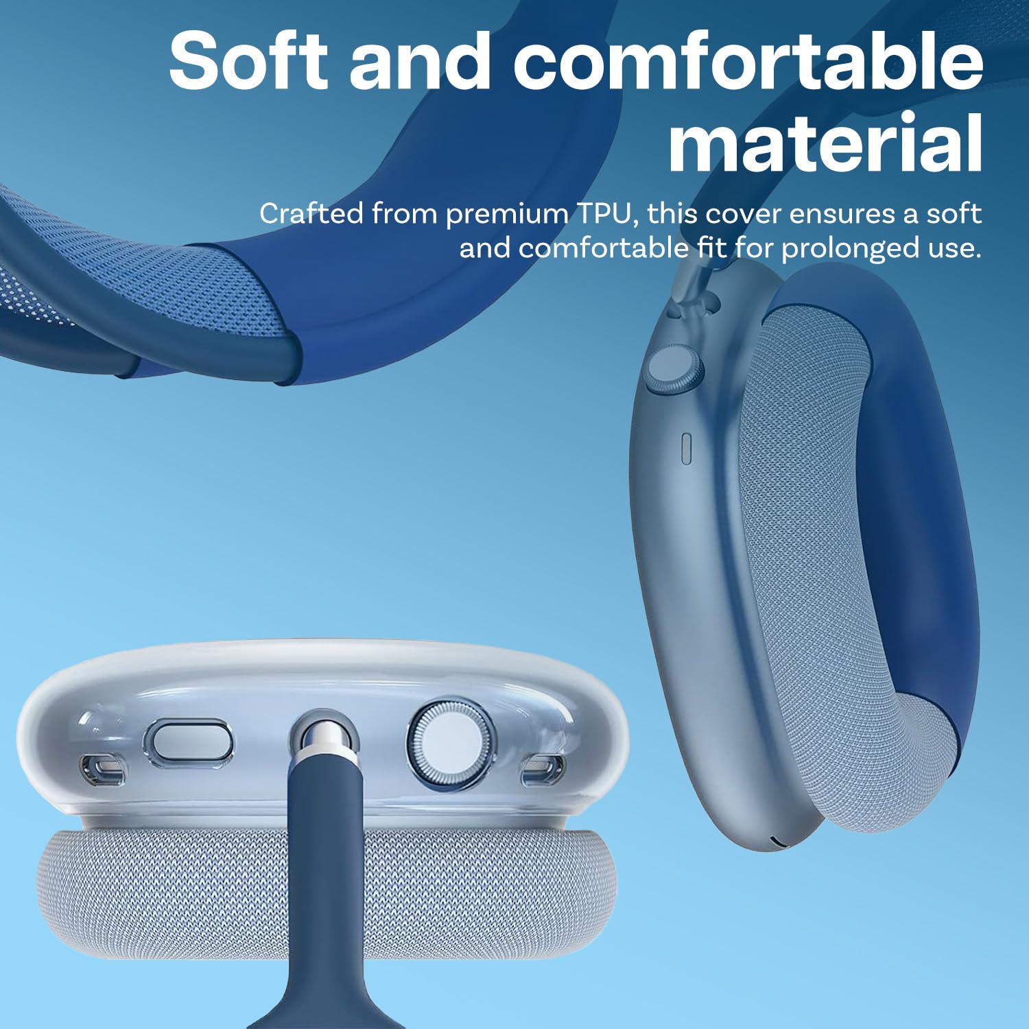 Silikonowe Etui do AirPods Max Słuchawki przez MMOBIEL - Przezroczyste, Miękkie Nauszniki z TPU, Silikonowe Etui na Słuchawki, Osłona z Opaską Głow - Ochraniacz Zapobiegający Zarysowaniom – Niebieski