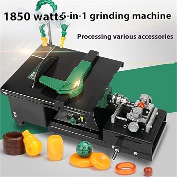 Gemstone Polishing Machine, Multifunctional Table Saw Stone Polishing Tool Small Jade Emerald Cutting Engraving Punching All-in-One Machine for Gem, Stone, Crystal(1850W Simple)