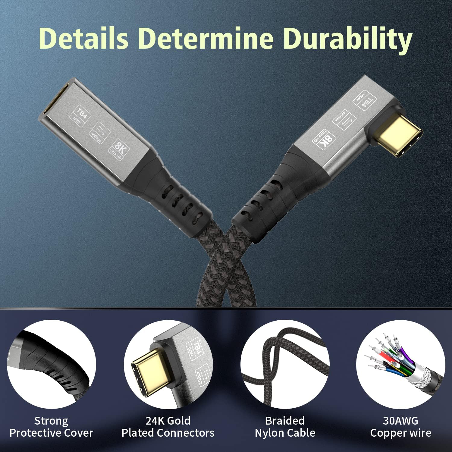 Cavo di prolunga USB4 0.8m 40Gbps, ricarica rapida 100W Cavo di prolunga USB4 0.8m 40Gbps, ricarica rapida 100W