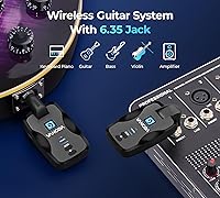 Vista 3 de Vangoa Sistema de guitarra inalámbrica con estuche de almacenamiento, audio recargable de 2.4 GHz, guitarra inalámbrica con enchufe silencioso, 4