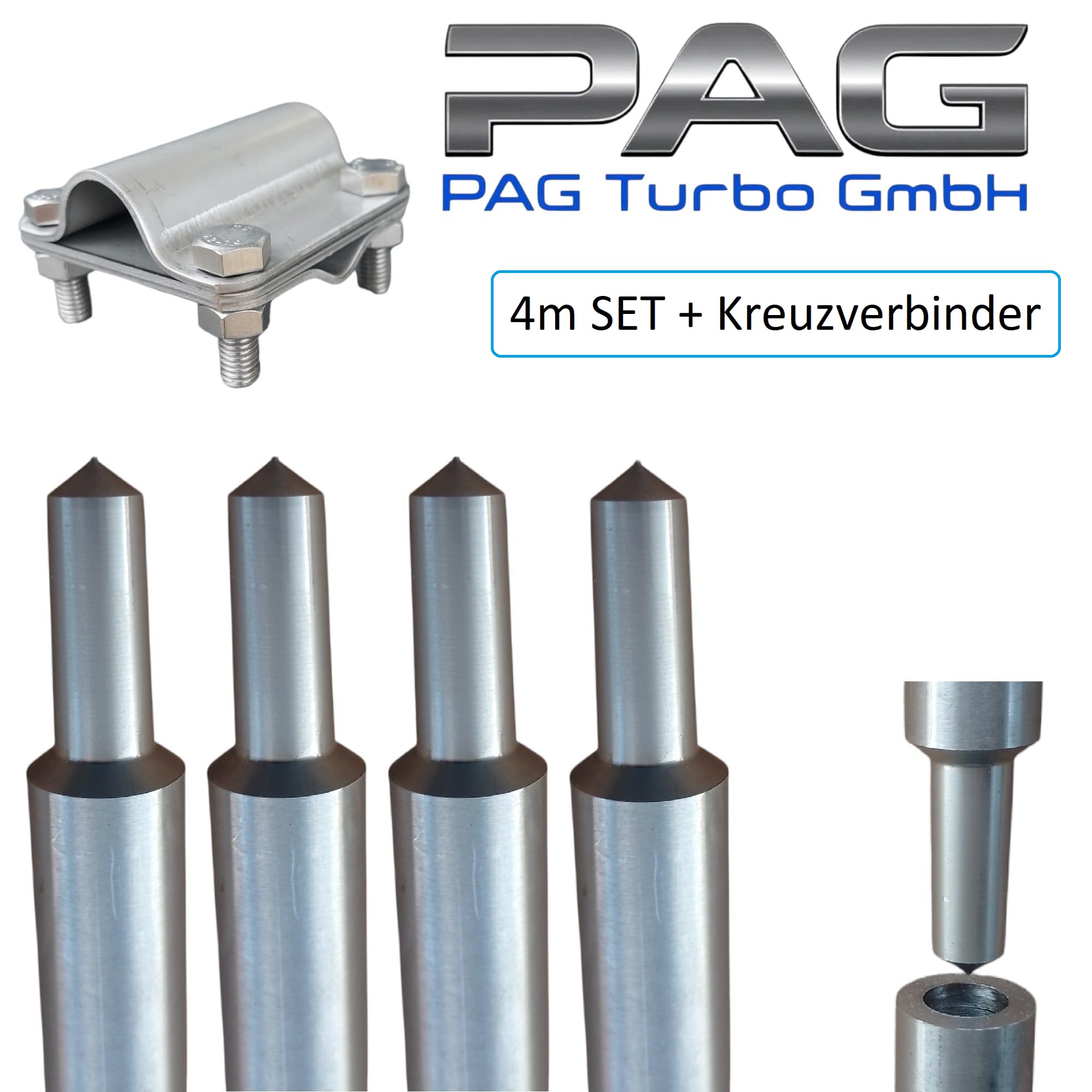 4m Tiefenerder SET Ø20mm V4A Edelstahl 4x 1m Erder + Klemme - von PAG Turbo GmbH®