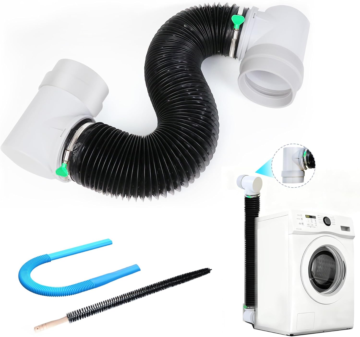 Upgrade Dryer Vent Hose for Tight Space, Dryer Vent Hose Kit, 90 Degree Dryer Vent Elbow with Dual Silicone Seal Connector, Dryer Cleaning Kit, High Sealability, Dryer Vent Vacuum Hose Attachment