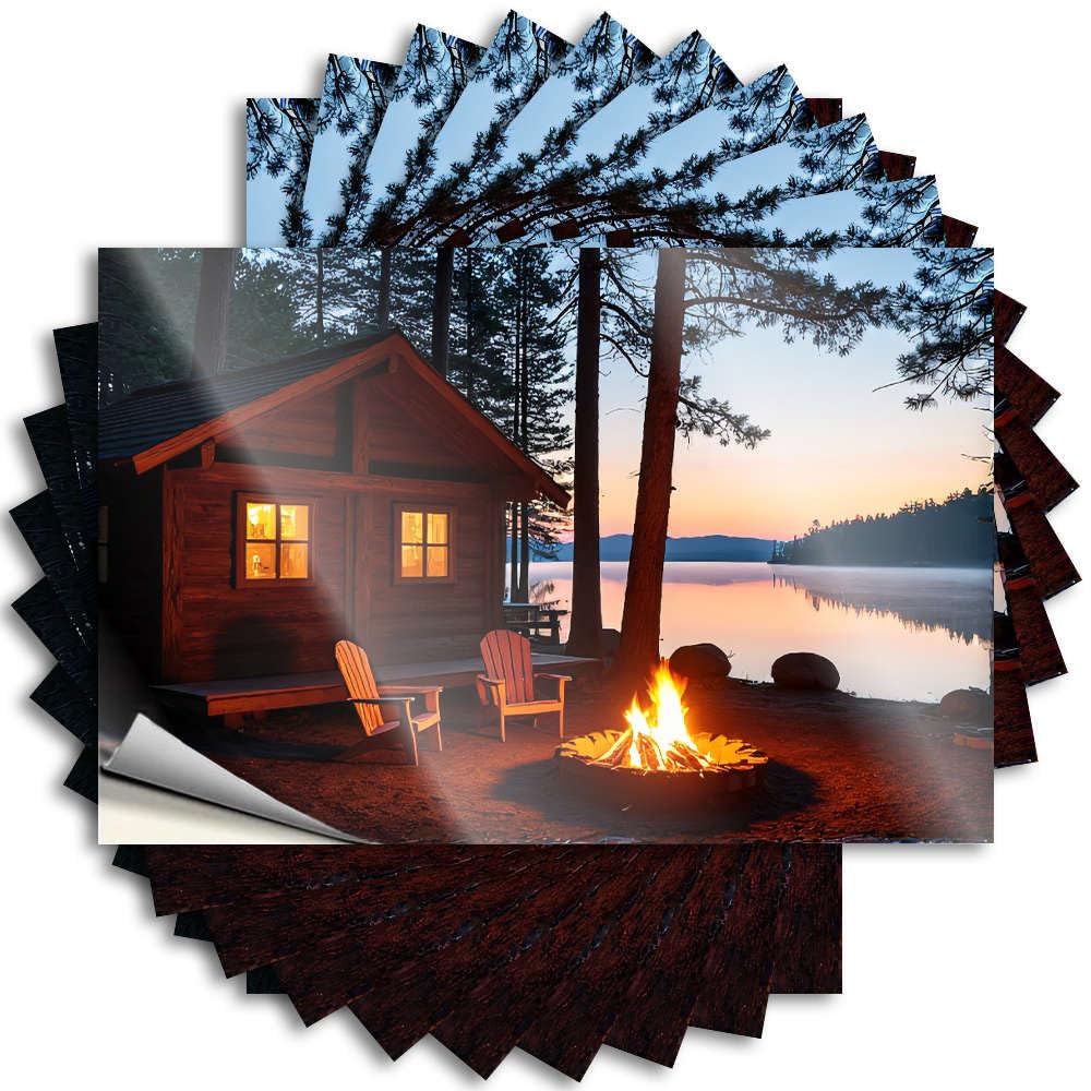 Cabin By The Lake with A Campfire At Sunset. Mens Decor Bookish - Bumper Water Waterproof Decal(6X9CM)