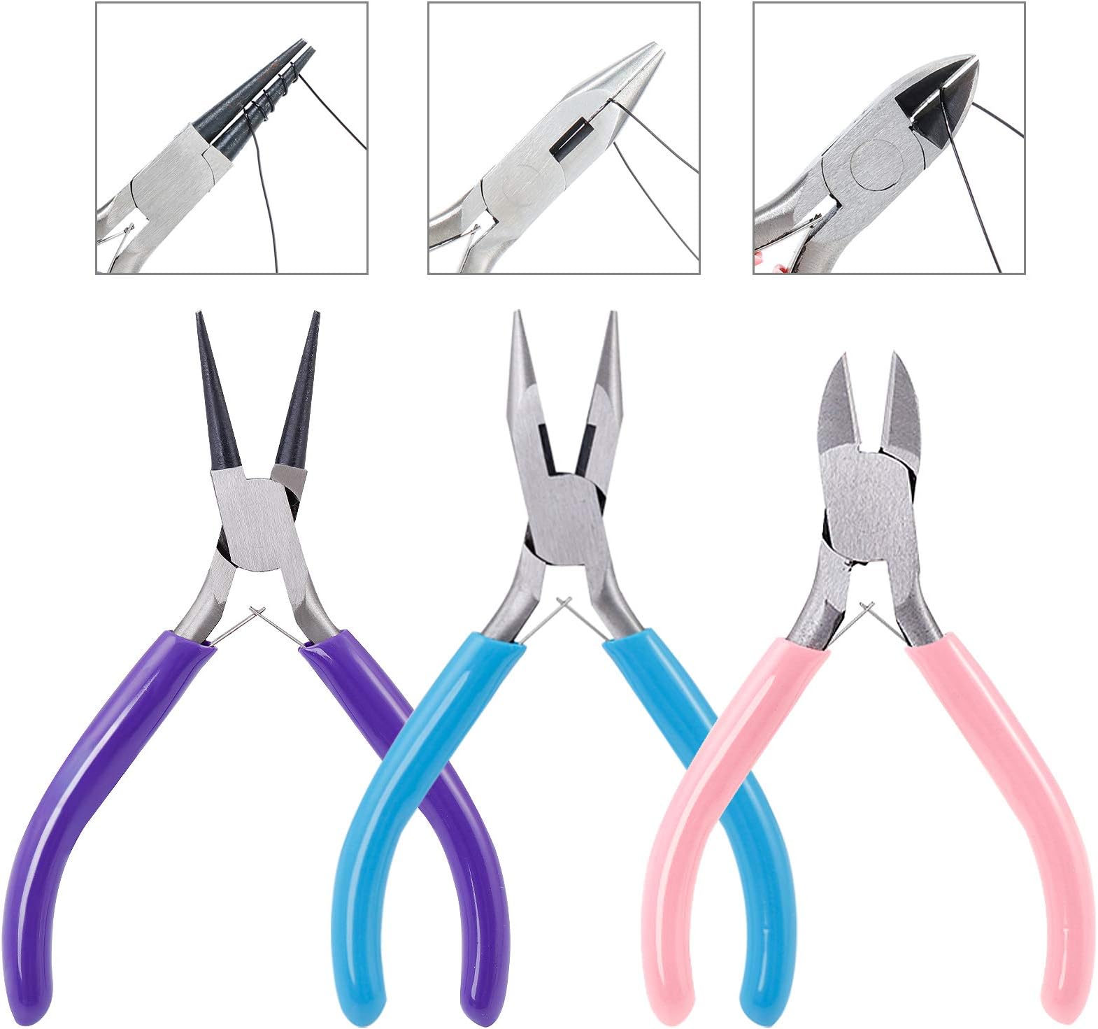 SHOWAY 3pcs Jewelry Pliers Wire Cutter Pliers Needle Nose Pliers for Home Jewellery Making Wire Wrapping DIY Crafts