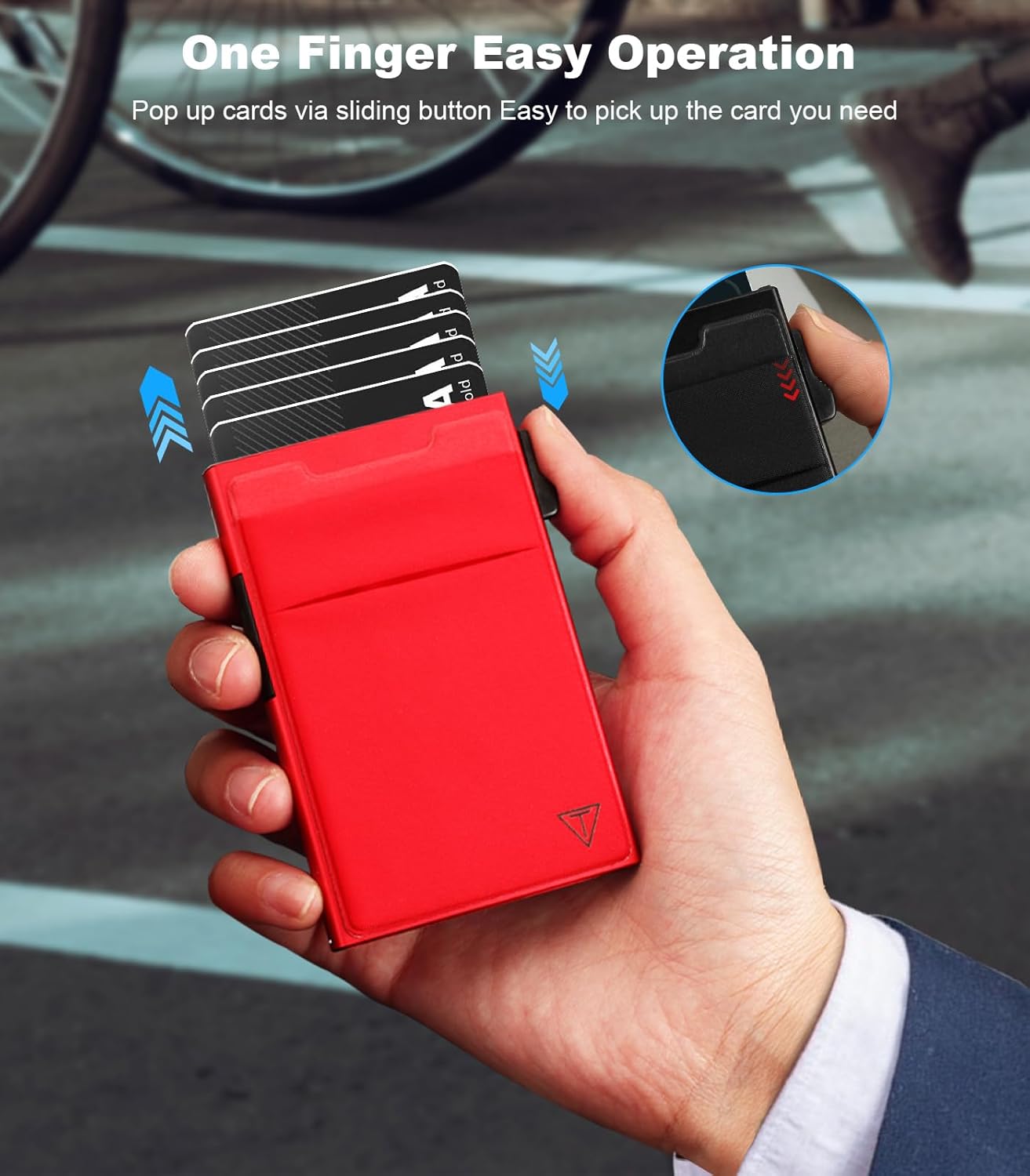 Minimalist Metal wallet,RFID Blocking Smart Pop Up Card Wallet 6-12 Cards Holder Slim Compact Front Pocket Wallets with Elastic Coin Pocket for Men and Women,Red - Image 2