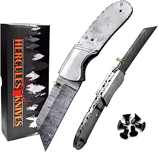 Custom Damascus Steel Pocket Folding Knife Blank Blade DIY Hand Forged Damascus - Hunting, Camping, Bushcraft, Hiking, Outdoors Knives Handmade Steel Bolster Knife Making Supply (FBX-07)