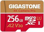 [Récupération de Données Gratuite 5 Ans] GIGASTONE 256Go Carte Micro SD, Caméra Pro 4K, A2 V30 pour Smartphone, Gopro, Caméras d'Action, Vidéo 4K UHD, Compatible Nintendo-Switch, Jusqu'à 100Mo/s, UHS-I U3 C10 avec Adaptateur
