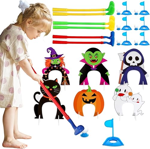 Juego de 42 piezas de mini golf de Halloween, pelotas de golf de plástico para mini golf, juego de golf para interiores y exteriores, juguetes de