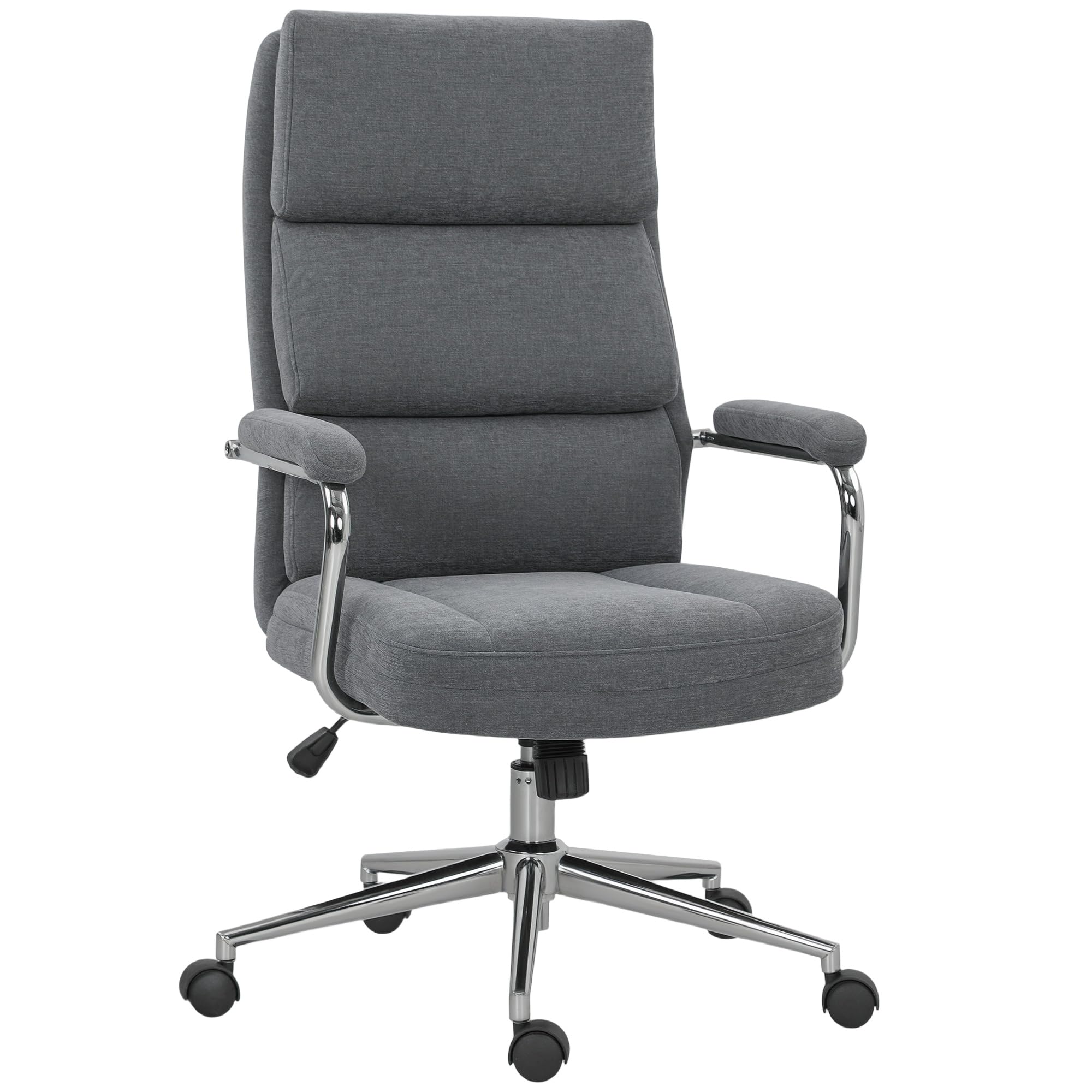 Homcom Grey Linen Fabric Office Desk Chair With Tilt Function, Charcoal - Charcoal - Yes - Office Chair