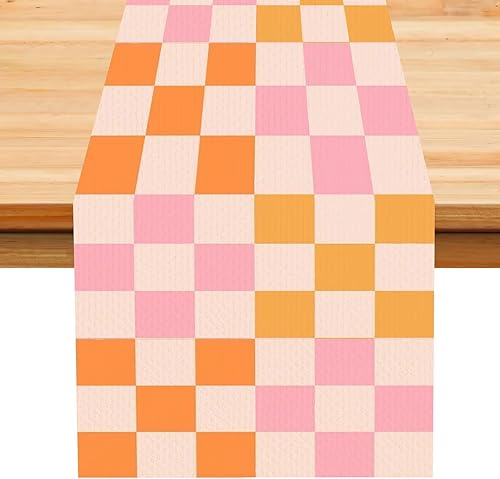 Miniatura 23 de Camino de mesa retro de los años 70, estilo vintage, arte abstracto moderno, verde, bohemio, espiral, ondas, granja, campo, cena, para el hogar,