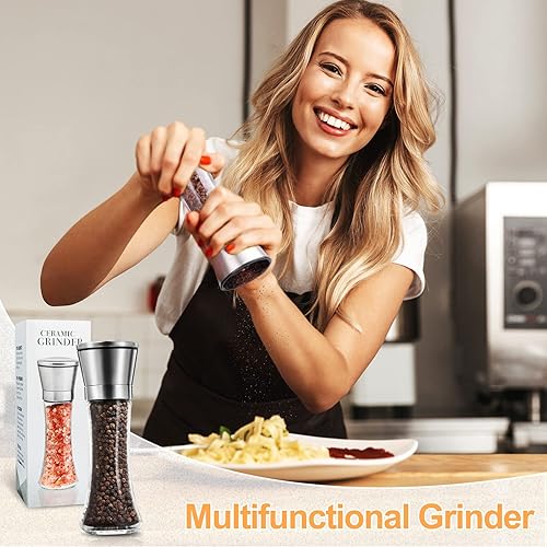 Miniatura 7 de Molinillo de pimienta recargable, molinillos manuales SAINSWIN para sal y pimienta, molinillo de especias de grosor ajustable, utensilios de cocina,