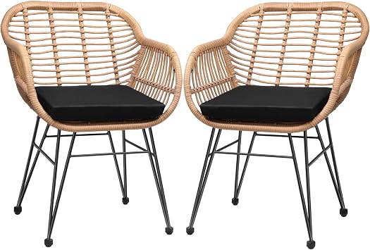 CASARIA Bali Set of 2 Poly Rattan Wicker Garden Chairs 5 cm Thick Cushions