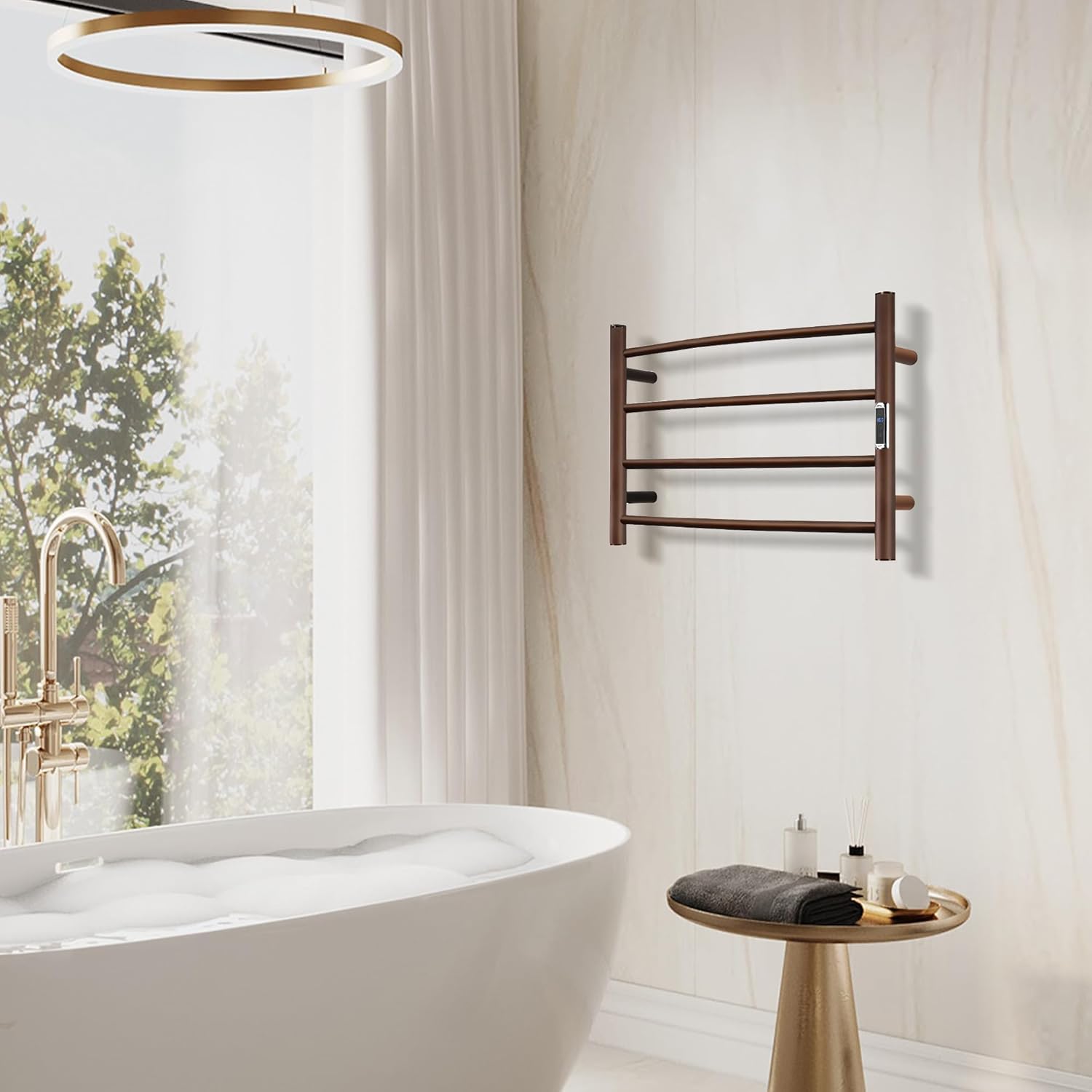 Towel Warmer with Built-in Timer Bathroom Wall Mounted Bath Towel Heater Plug-in Electric Heated Towel Rack Stainless Steel Curved Round Oil Rubbed Drying Rack 16.54x23.62x5.51 inches ORB