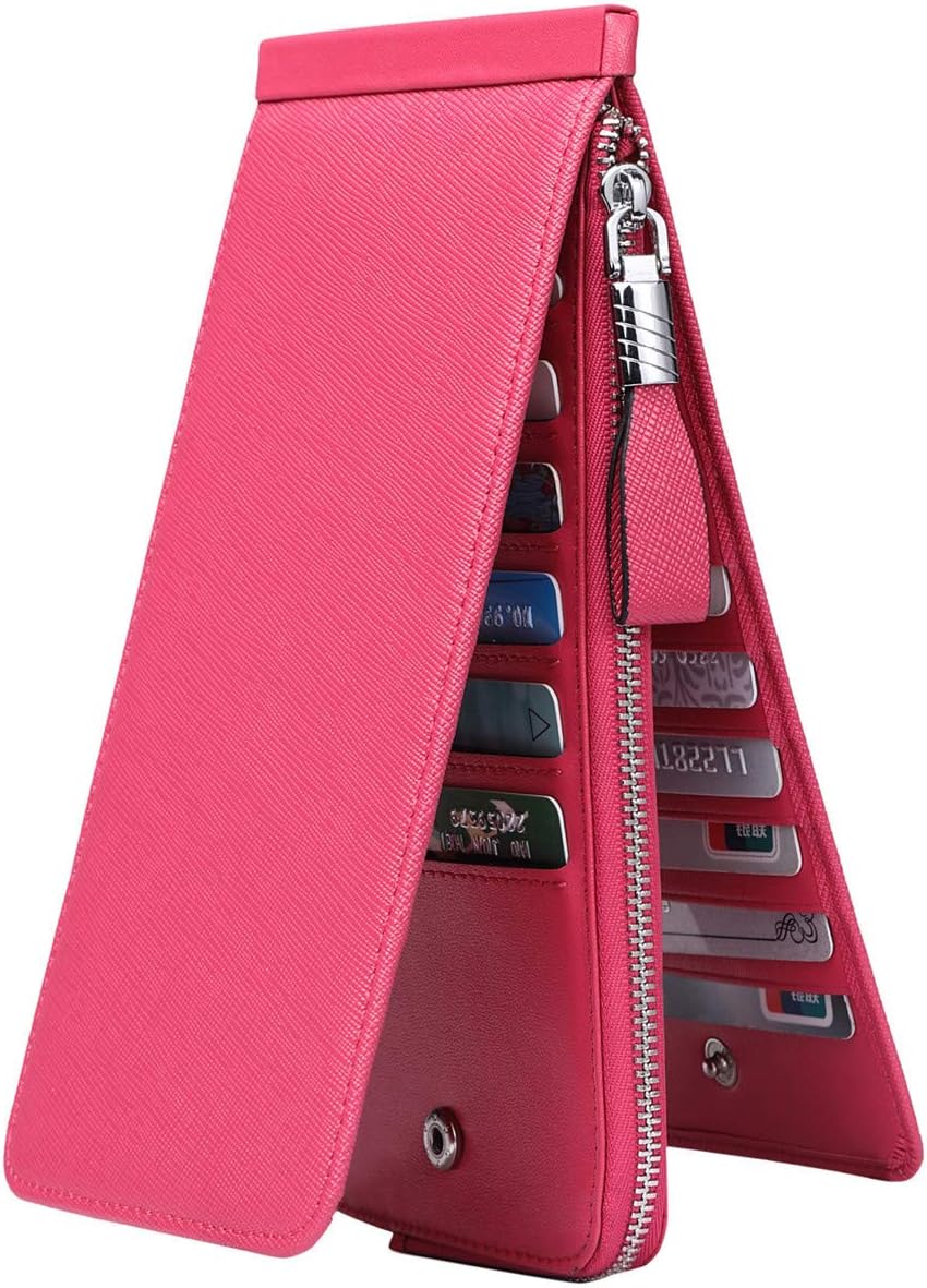 Women's Genuine Leather Credit Card Holder RFID Long Zipper Purse Wallet