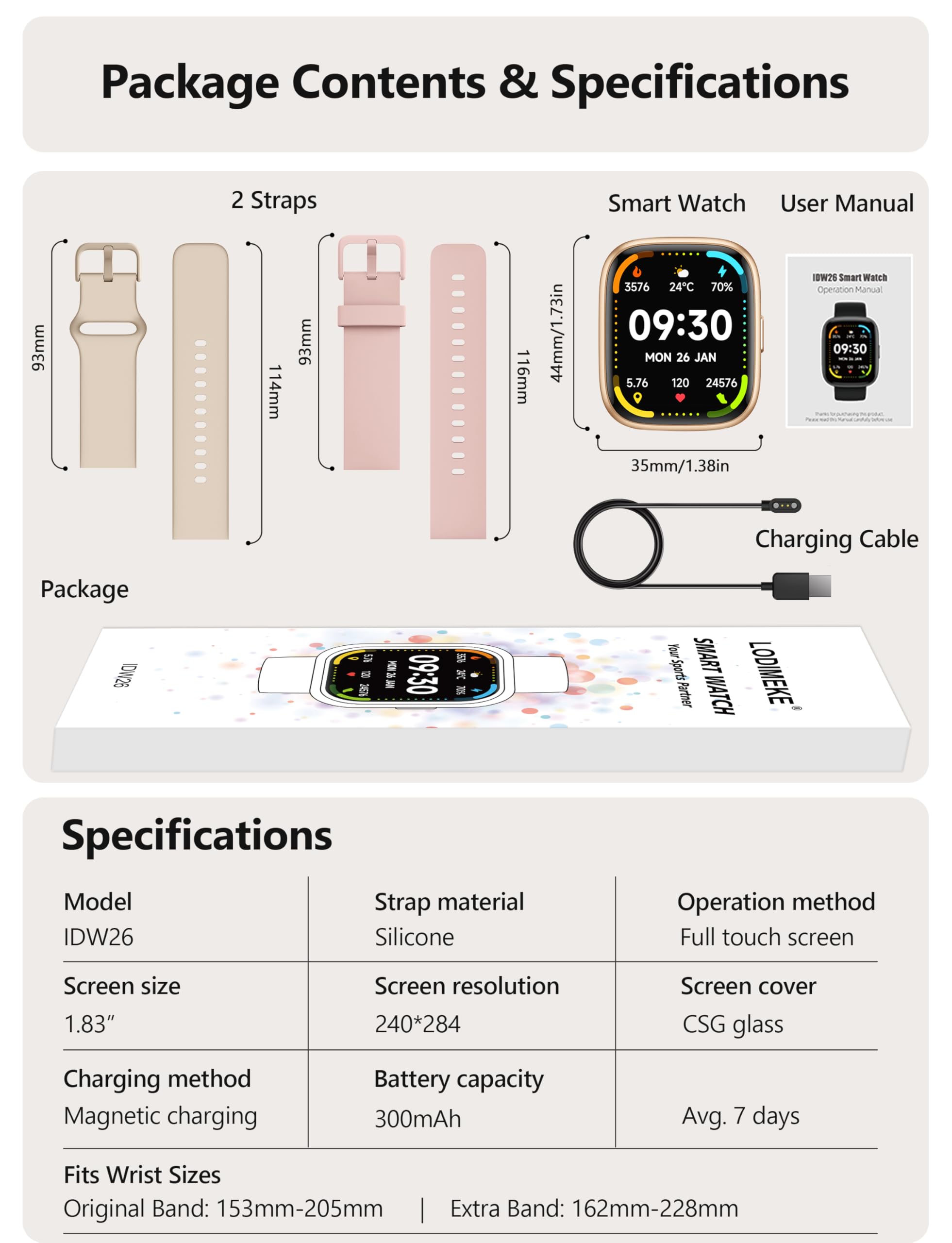 Smart Watch for Women Men Android & iPhone [2 Bands, 44mm case], Alexa Built-in, 1.83'' Smartwatch Make/Answer Call, HR SpO2 Sleep Stress Monitor Fitness Tracker, IP68 Waterproof Step Counter Watch