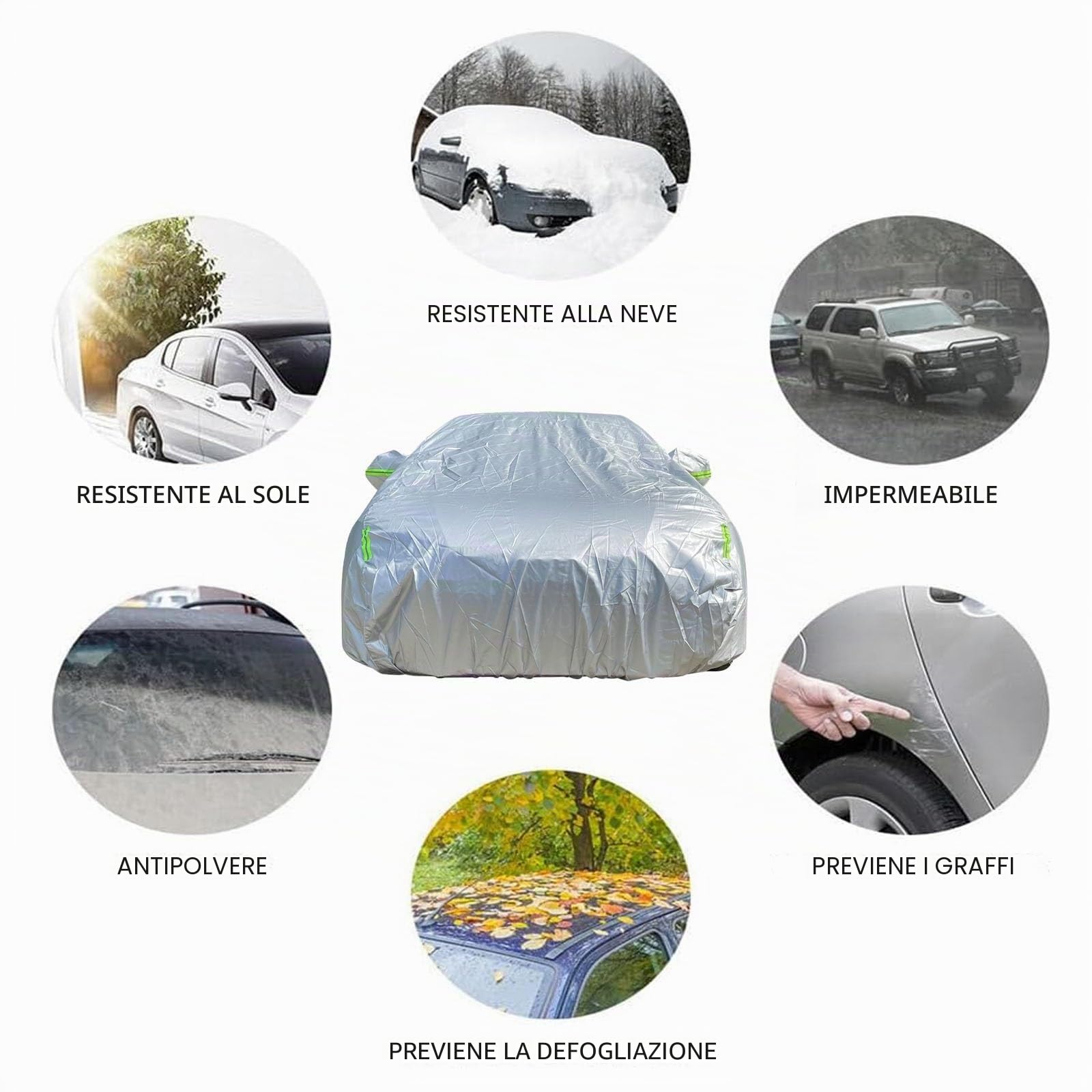 Telo Copriauto Antigrandine 430 x 180 x 160 cm Resistente Ad Acqua Polvere Neve Sole Freddo Impermeabile Antigraffio Copertura per Auto Telo Copriauto per Interno Ed Esterno, Nero