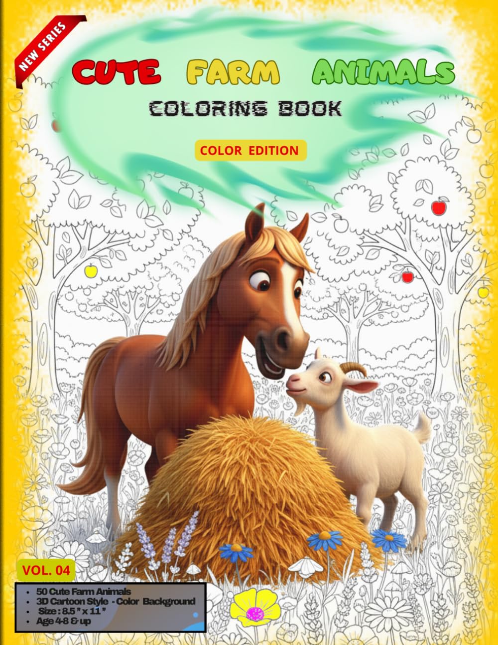 Cute Farm Animals Coloring Book for Kids - Color Edition (Cute & Funny Animal Coloring Book Series)