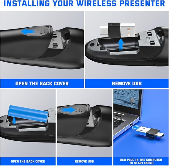 2-in-1 USB Type-C Presentation Clicker, Clikcer for Powerpoint Presentations, Presentation Clicker Wireless Presenter Remote Clicker with Volume Control, Presentation Remote Google Slide Advancer
