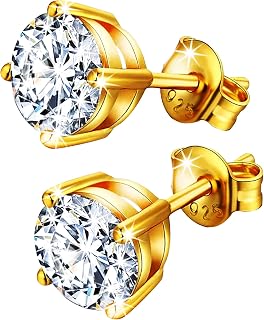 SIVYAA White Black Solitaire Diamond Stud Earrings Set | Pure 925 Sterling Silver | Round Brilliant Cut Cubic Zirconia 4 P... Price In India