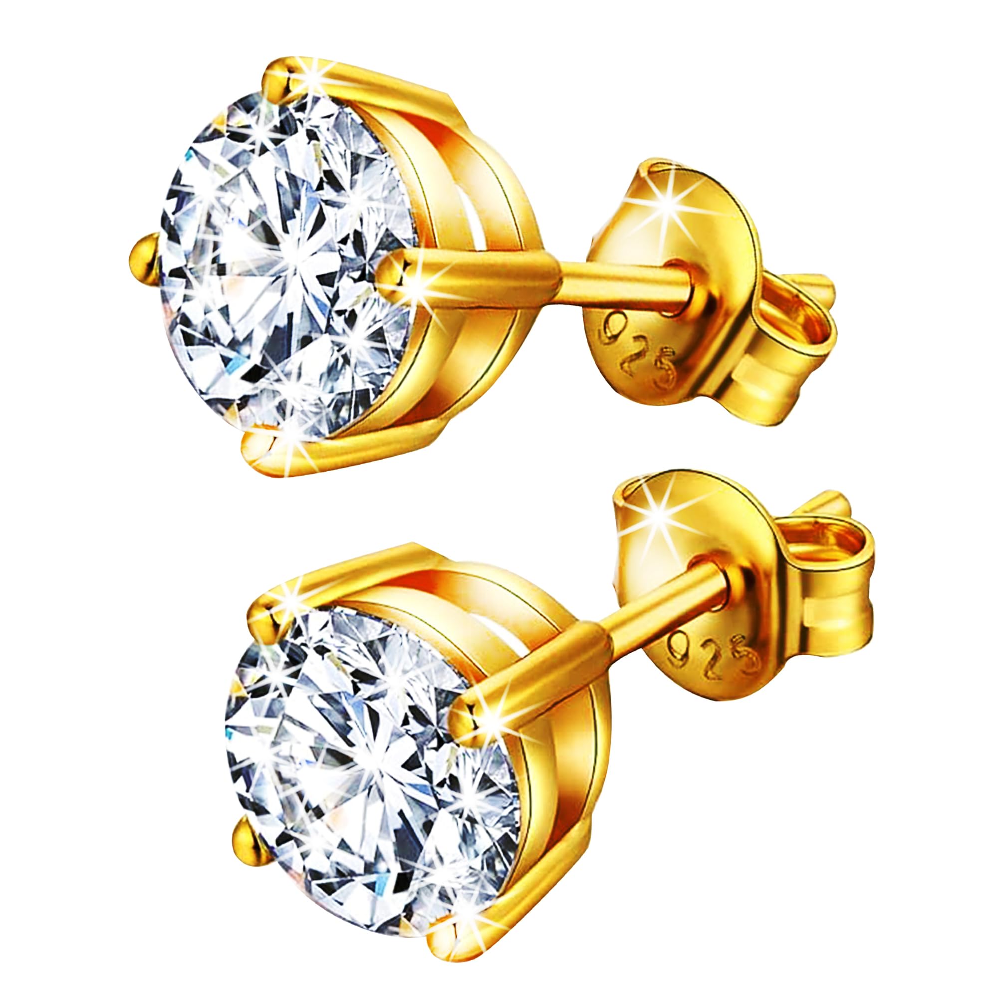 White Solitaire Diamond Stud Earrings Set | Pure 925 Sterling Silver | Round Brilliant Cut Cubic Zirconia 4 Prong Ear Tops | Gift Item for Men Women Boy Girl Girlfriend Baby | 6 Month Warranty-image-7