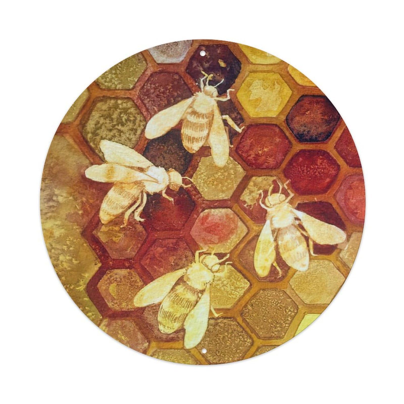 Animal Artwork Swarms of Honey Bees Vintage Metal Tin Sign Plaque Wall Decor for Cafe, Club Bar, Office, Garden Metal Poster 8x8Inch
