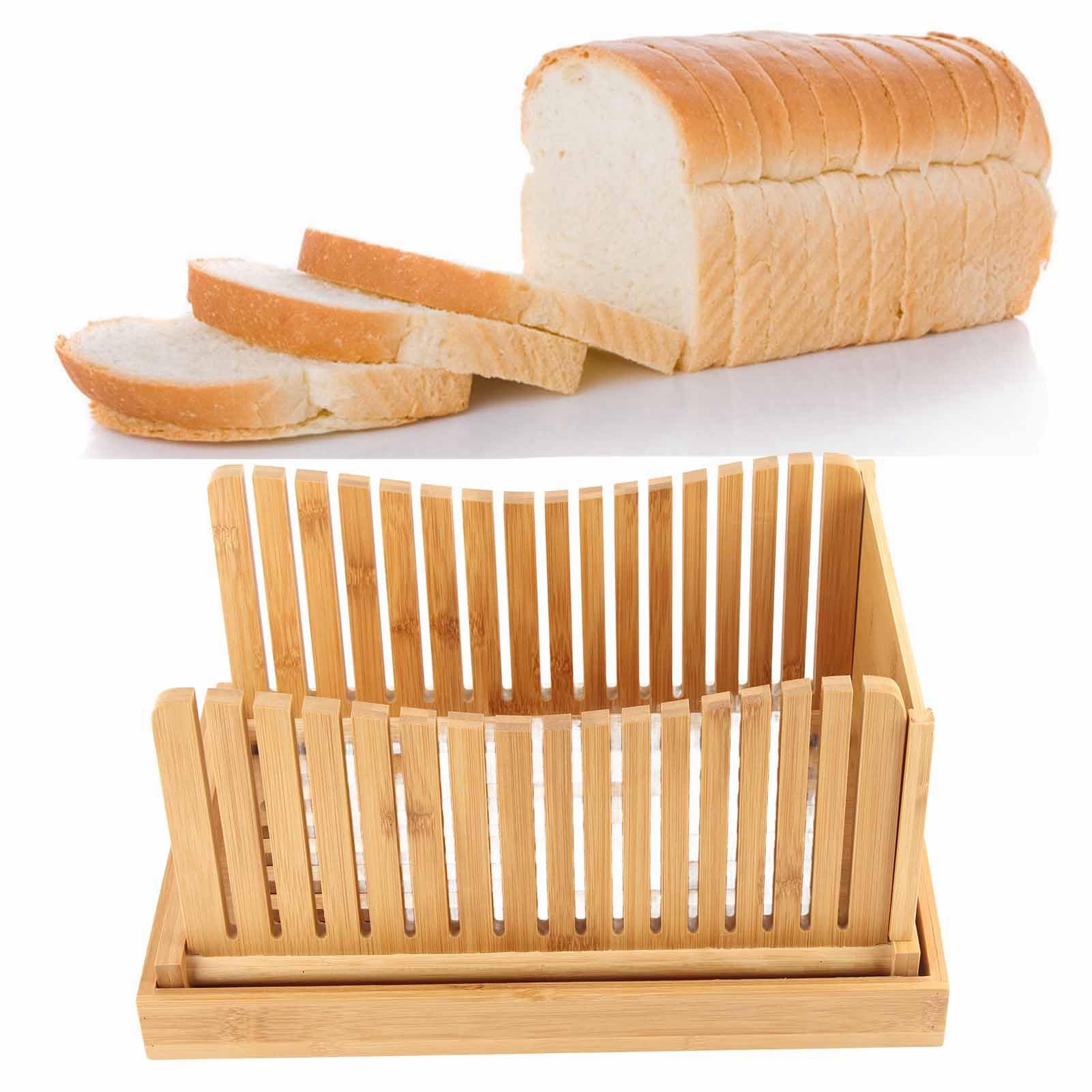 Guía de Rebanador de Pan, Cortadora de Pan Ajustable para Máquina de Corte de Pan Casera, Guía de Corte de Pan Plegable Fácil de Usar con Bandeja de Miga