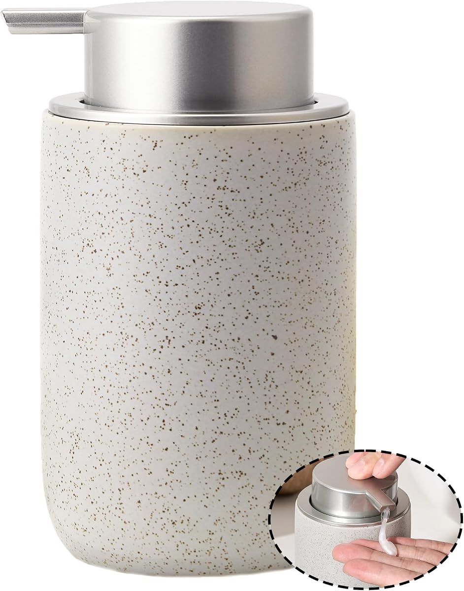 Bathroom Soap Dispenser,Grey Hand Soap Dispenser with Liquid Pump,12oz Kitchen Soap Dish Dispenser,Refillable Hand Lotion Dispenser for Bathroom