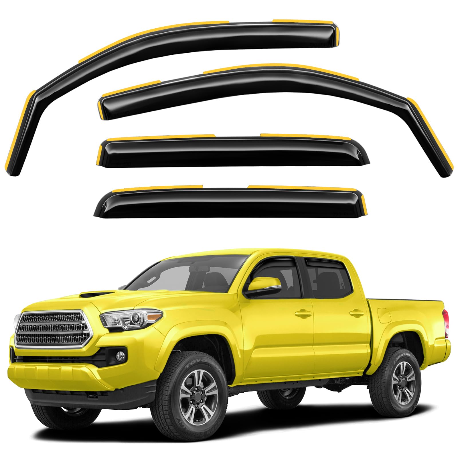 in-Channel Window Rain Guards Fit for Truck Toyota Tacoma 2016 2017 2018 2019 2020 2022 2023 Double Cab Extra Durable Window Deflectors Vent Visors Shades Exterior Car Accessories