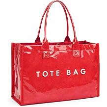 PVC Tote Bag for Women Large Work Plastic Tote Purse Letter Print Shoulder Bag Hobo Handbag with Top Handle