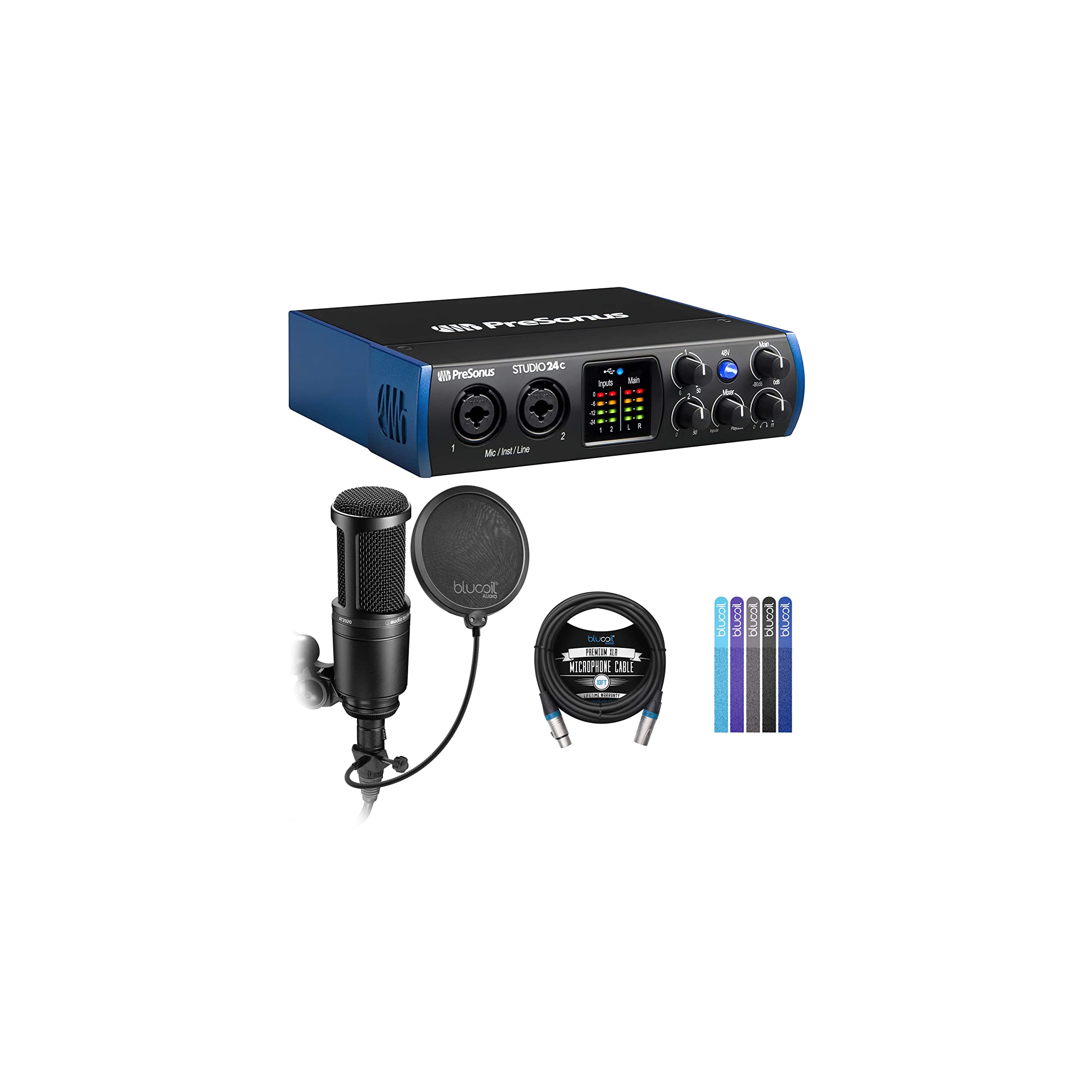PreSonus Studio 24c USB Audio Interface for Windows and Mac Bundle with Audio Technica AT2020 Conden