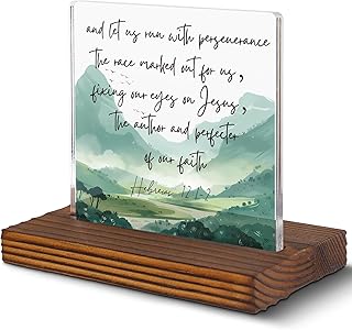 Hebrews 12:1-2 Let us Run the Race with Perseverance Bible Verse Clear Desk Decorative Sign, Inspirational Scripture Home or Office Decor Plaques Christian Gifts for Men Family Friend Christmas EDC82