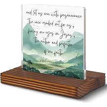 Hebrews 121-2 Let us Run the Race with Perseverance Bible Verse Clear Desk Decorative Sign, Inspirational Scripture Home or Office Decor Plaques Christian Gifts for Men Family Friend Christmas EDC82