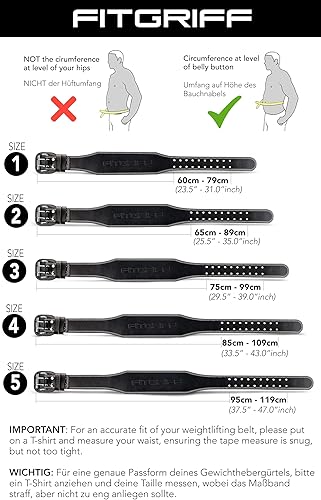 Miniatura 5 de Fitgriff Cinturón clásico de levantamiento de pesas (100% cuero) para hombres y mujeres, cinturón de gimnasio para sentadillas, peso muerto, soporte