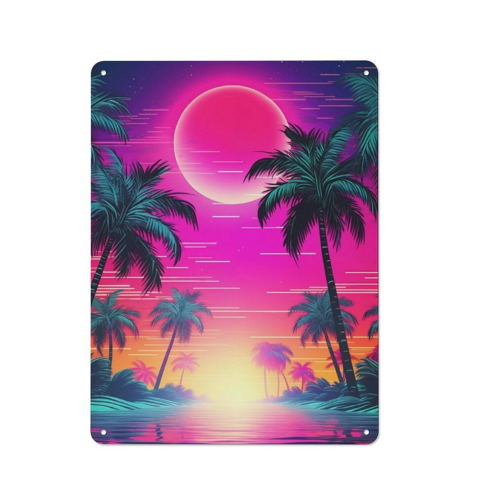 Junmoney Ethereal Synthwave Horizon Retro Metal Wall Sign 40X30cm With For Garage Wall, A Decorative Metal Sign For Garages And Workshops