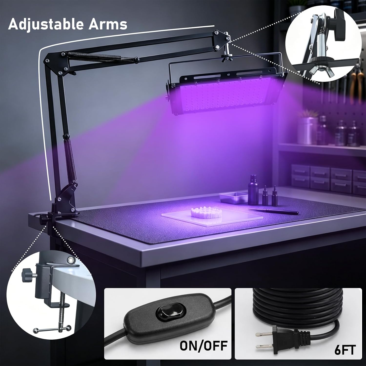Feghezja 100W LED Exposure Unit UV Screen Printing Light, UV Black Light with Adjustable Stand&Fixing Clamp for Screen Printing, Cyanotypes, Resin, 3D Printer Curing, Jewelry Making Supplies