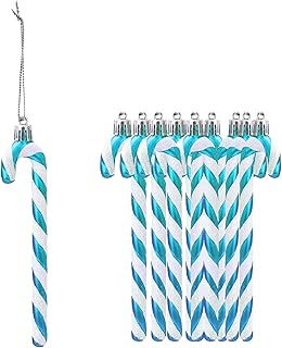 12Pcs Glitter Candy Cane Christmas Tree Decorations Christmas Plastic Candy Cane Tree Hanging Ornament for Holiday Party Decoration Favor (Turquoise)