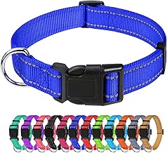 TagME Adjustable Dog Collar, Reflective Nylon Collar, for Walking, Running, Training, for Medium Dogs, Navy Blue, 2.5 cm Wide