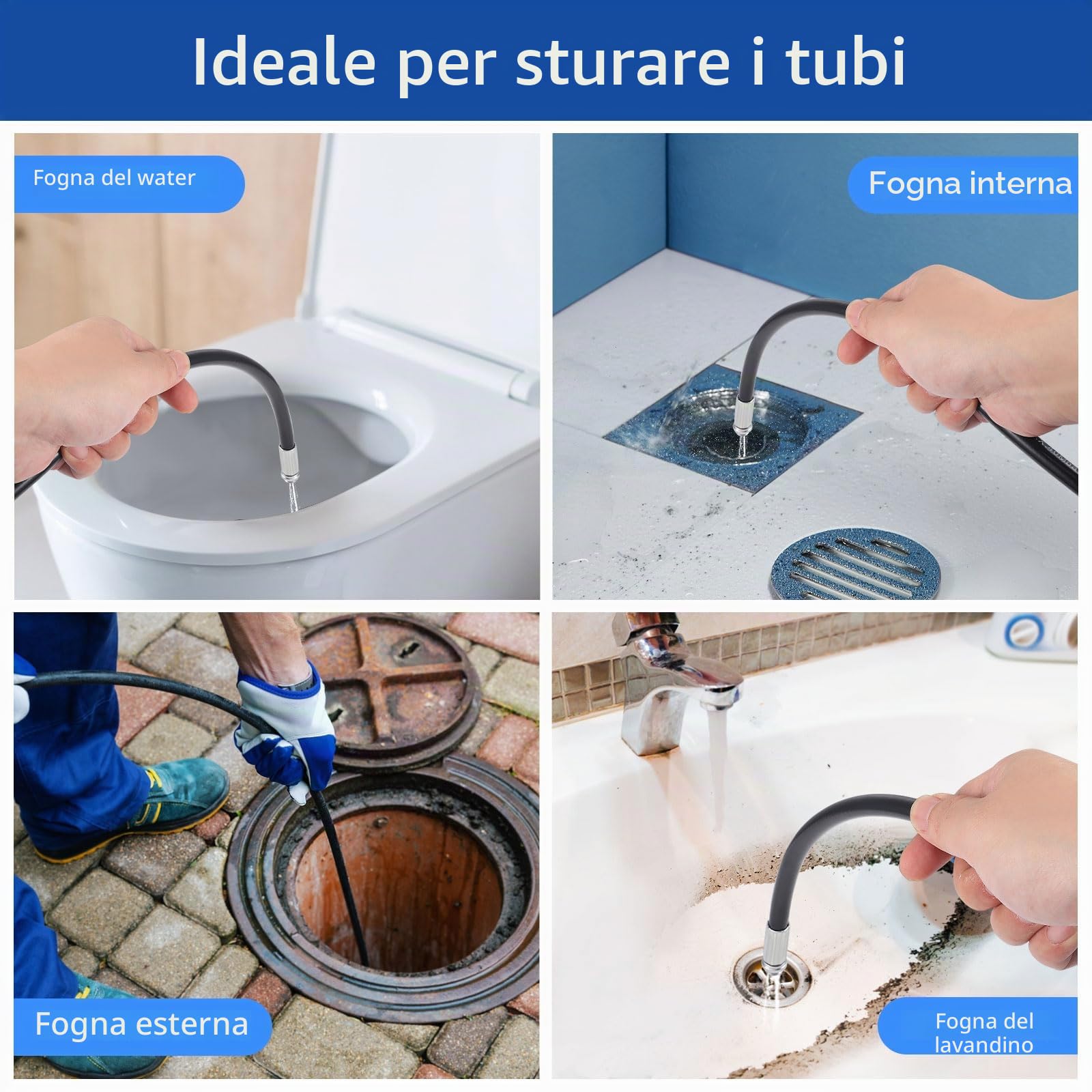Sonda Sturatubi per Idropulitrice, 30M Tubo per Idropulitrice 400 Bar/5800 PSI con 3 Adattatori, 2 Ugelli e 1 Nastro in Teflon, Compatibile con Kärcher K2-K7, Lavor, Bosch, Parkside per Uso Domestico