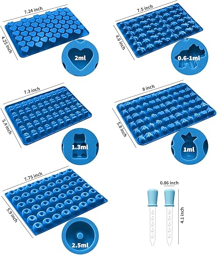 Miniatura 3 de Sidosir 7 moldes de goma para caramelos, ositos de gomitadinosauriofrutadonacorazones, molde antiadherente de silicona para chocolate (5 formas + 2