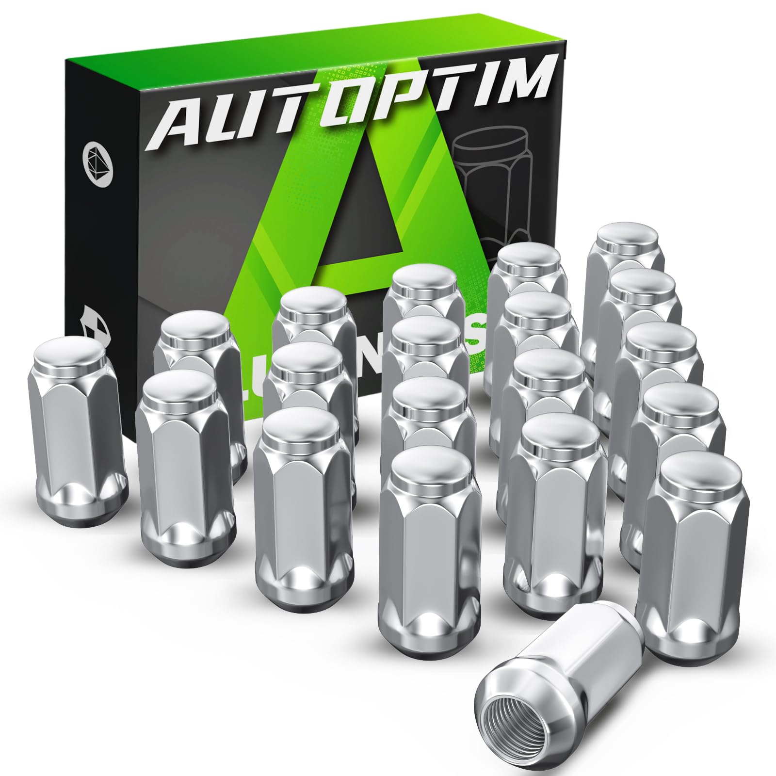 AUTOPTIM 1/2-20 Lug Nuts - Replacement for Ford Explorer Jeep Grand Cherokee Wrangler Liberty Commander Lincoln MKX and More Chrome 20PCS Aftermarket Wheel One Piece Closed End Long Nut