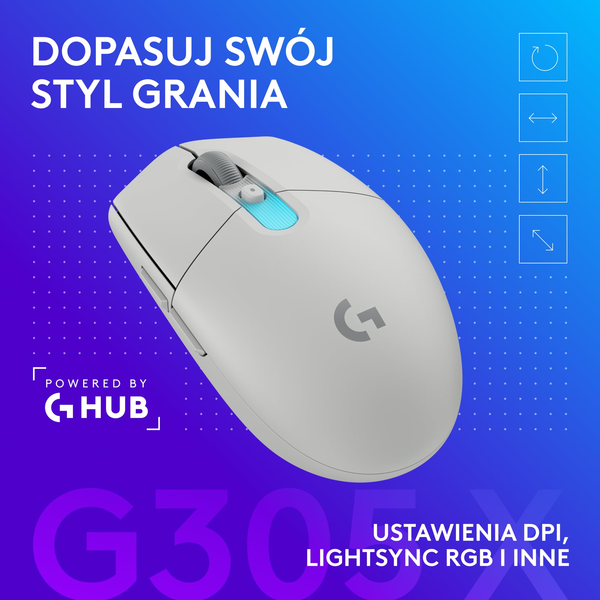 Logitech G G316 X 98, klawiatura do gier,8 kHz,wymienne sprężynujące przełączniki,konstrukcja uszczelkowa, US INT'L QWERTY+G305 X SUPERLIGHT bezprzewodowa mysz gamingowa,lekka 61 g ładowalna, PC-Biały
