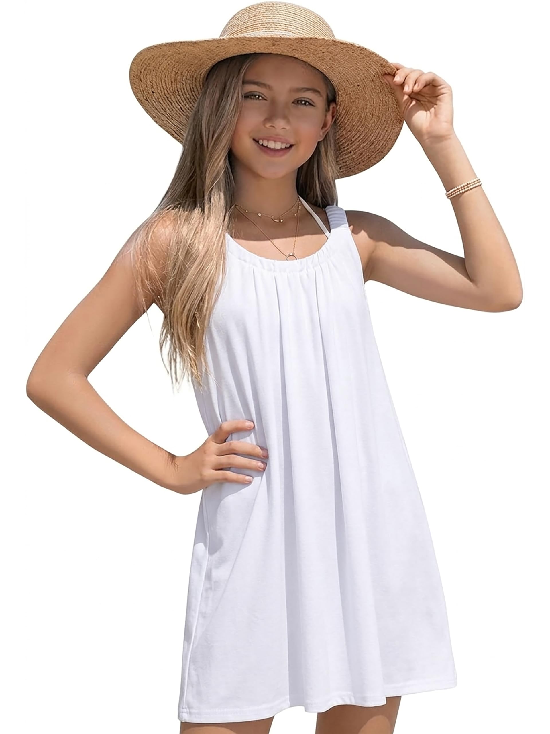 Girl's Beach Swim Cover Up Summer Sleeveless Tank Halter Dresses