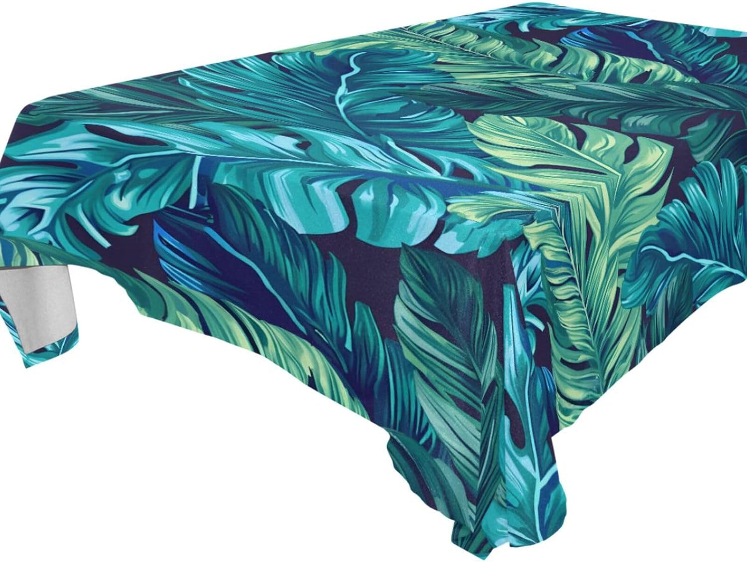 MNSRUU Tablecloth Turquoise Green Tropical Leaves Palm Leaf Table Cloths Rectangle Cover 54"x72" Table Protector for Outdoor Wedding Party Dining Room Table