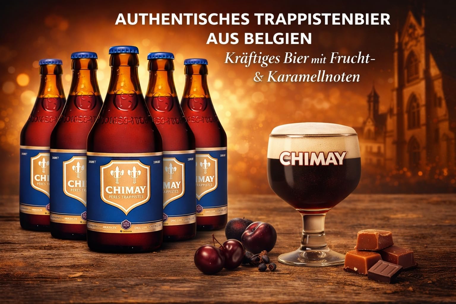 Chimay Bleue Trappistenbier 9% Vol. – Belgisches Starkbier aus Klosterbrauerei – Dunkles Bier mit Frucht & Karamellnoten – Original Trappist Ale – 6 x 0,33 l Flaschen