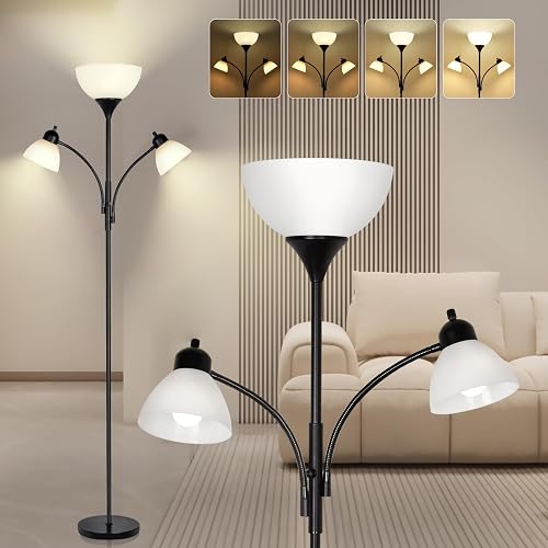 RISLG Floor Lamps for Living Room,Standing Lamp with Stepless Dimming, 3 Lights Adjustable Reading Lights, Morden Tall Lamps for Living Room, Bedroom, Office
