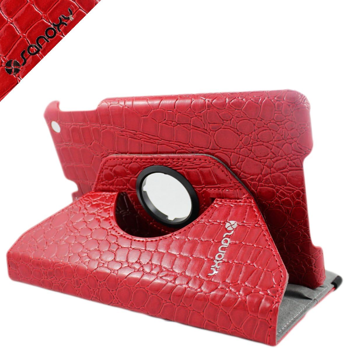 SANOXY 360 Degrees Rotating Stand Leather Smart Case for Apple iPad 2/3/4 Red Luxury Crocodile Pattern