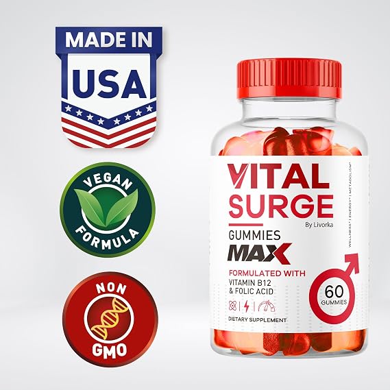 (3 Pack) Vital Surge - Vital Surge for Men Gummies, Vital Vita Surge Max Maximum Strength 1050 MG, VitalSurge Supplement Support Gummy Advanced Formula, Premium Vitamin Gomitas (180 Gummies)